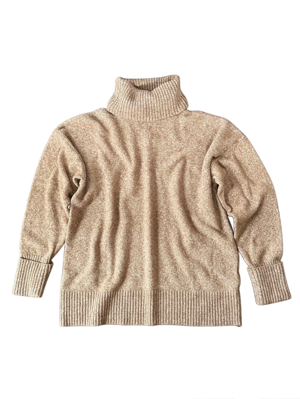 Old Navy Tan Knit Marled Turtleneck Sweater Size M Soft Cozy Preppy Minimalist